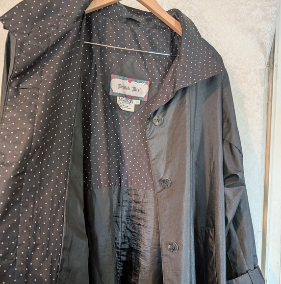 British Mist Women's Full Length Black Coat w Polka‎ Dot Detail Sz.14 - Picture 8 of 16